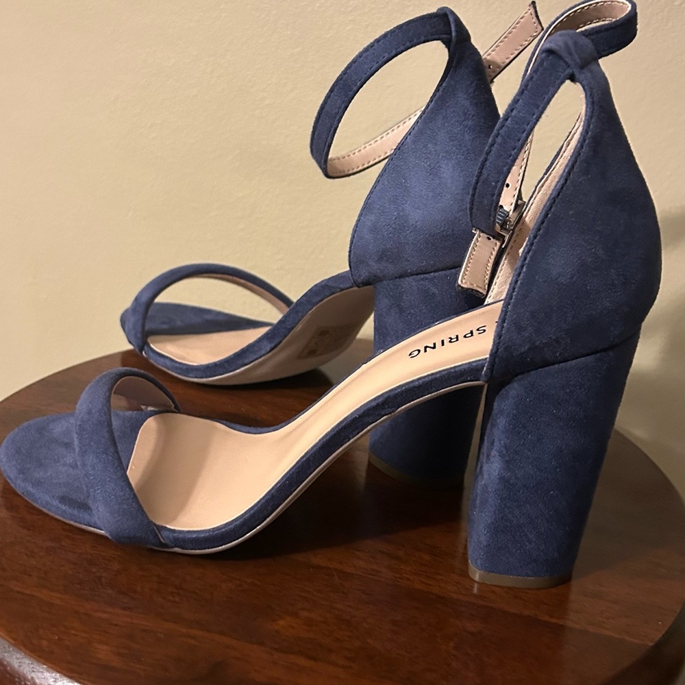 Call It Spring Navy Suede Block Heel Ankle Strap Sandals